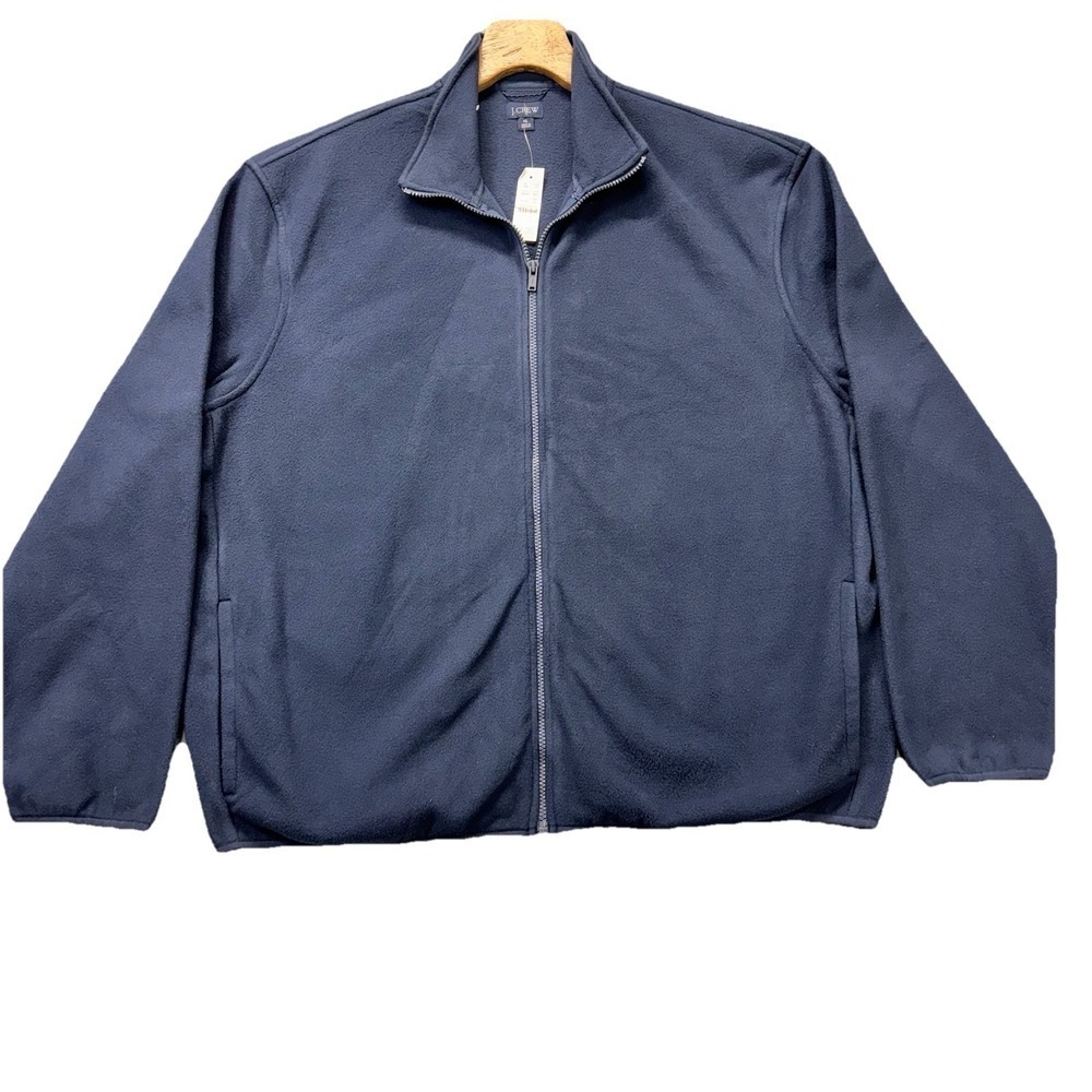 J.Crew mens Full Zip Fleece Jacket XL Navy Blue Polyester Soft Logo‎ Casual NEW